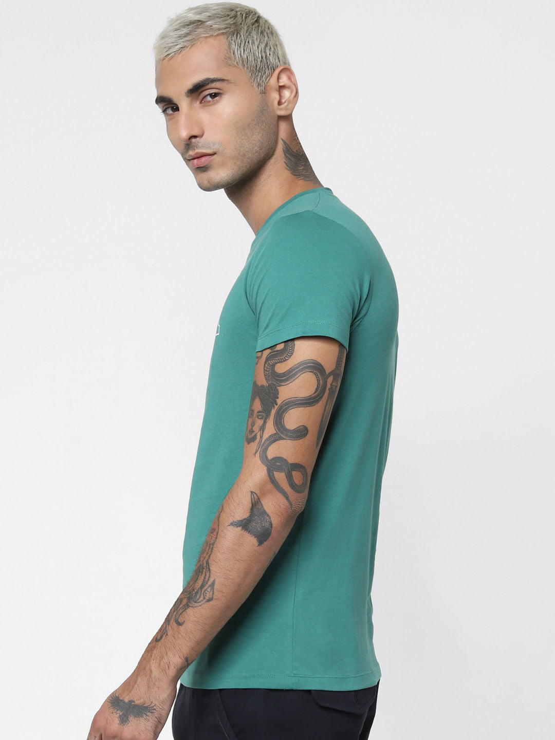 Green Text Print Crew Neck T-shirt