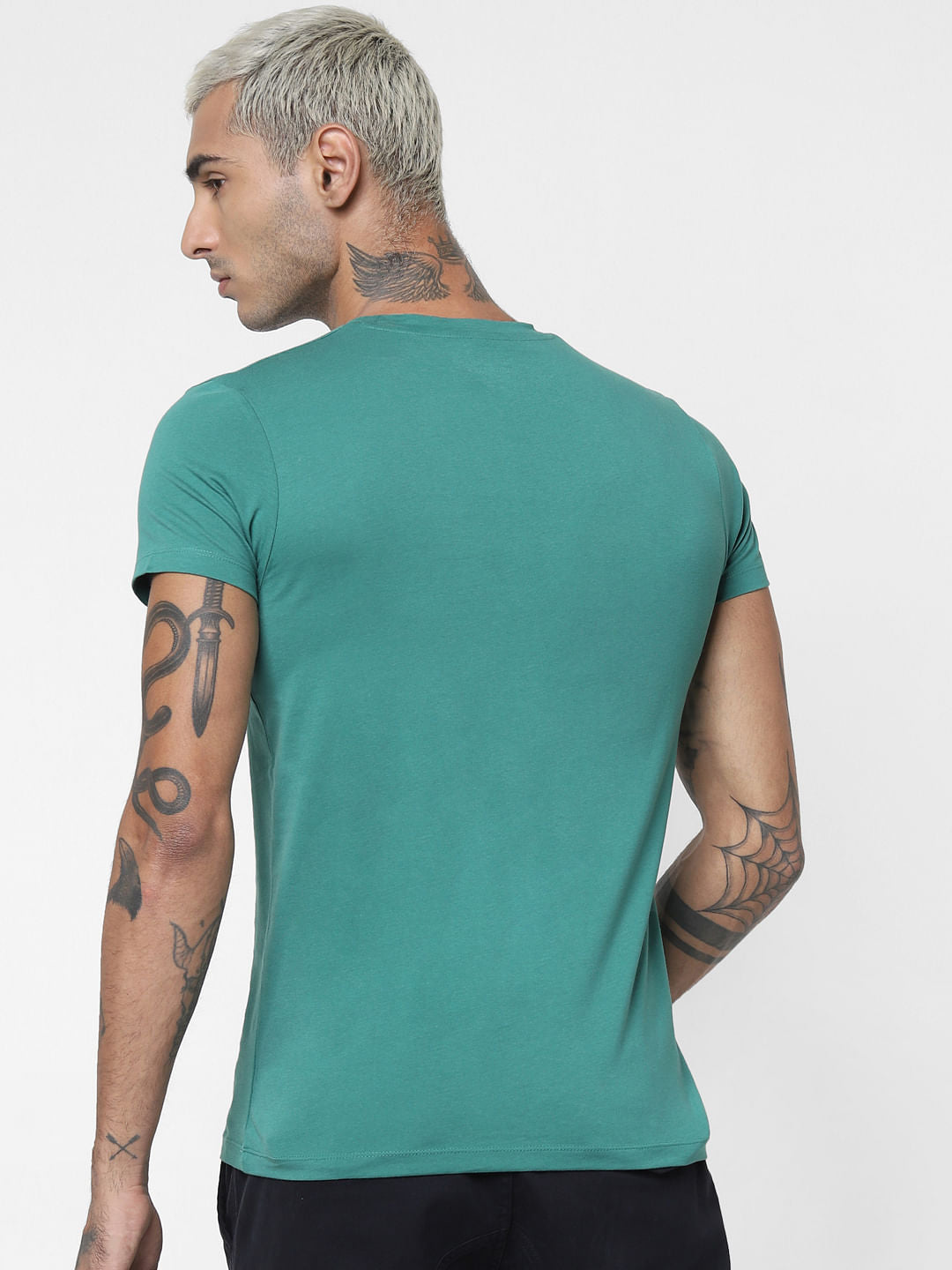 Green Text Print Crew Neck T-shirt