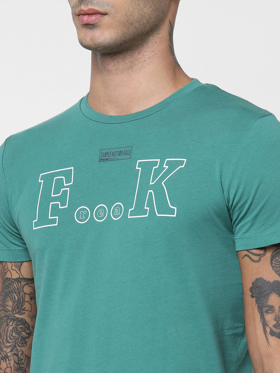 Green Text Print Crew Neck T-shirt