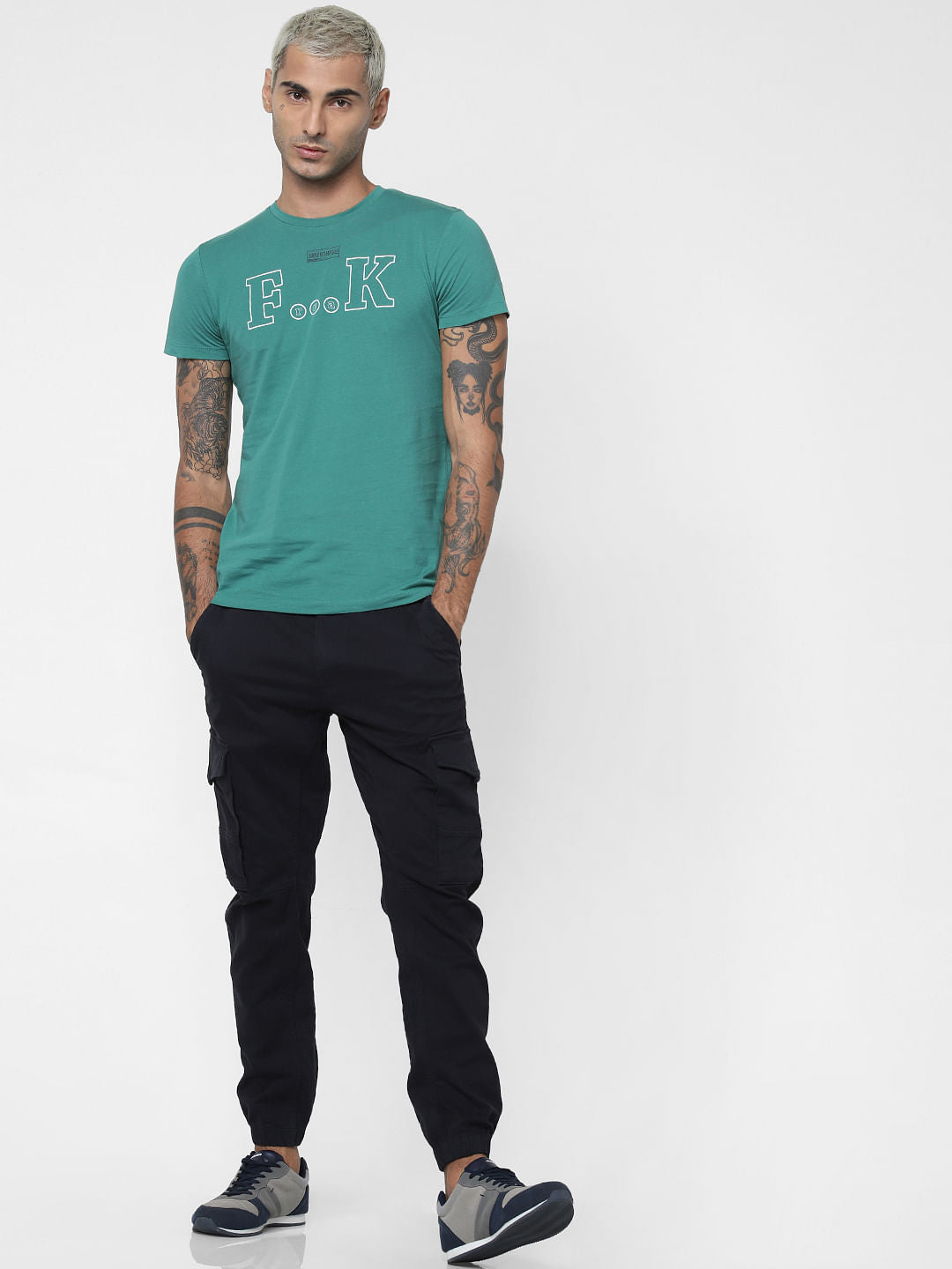 Green Text Print Crew Neck T-shirt