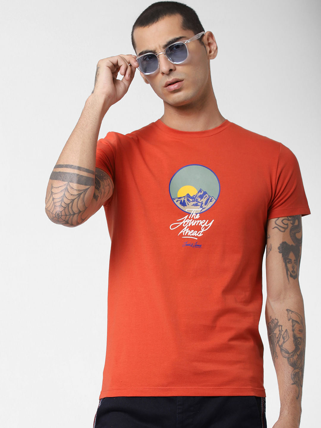 Orange Graphic Print Crew Neck T-shirt - S