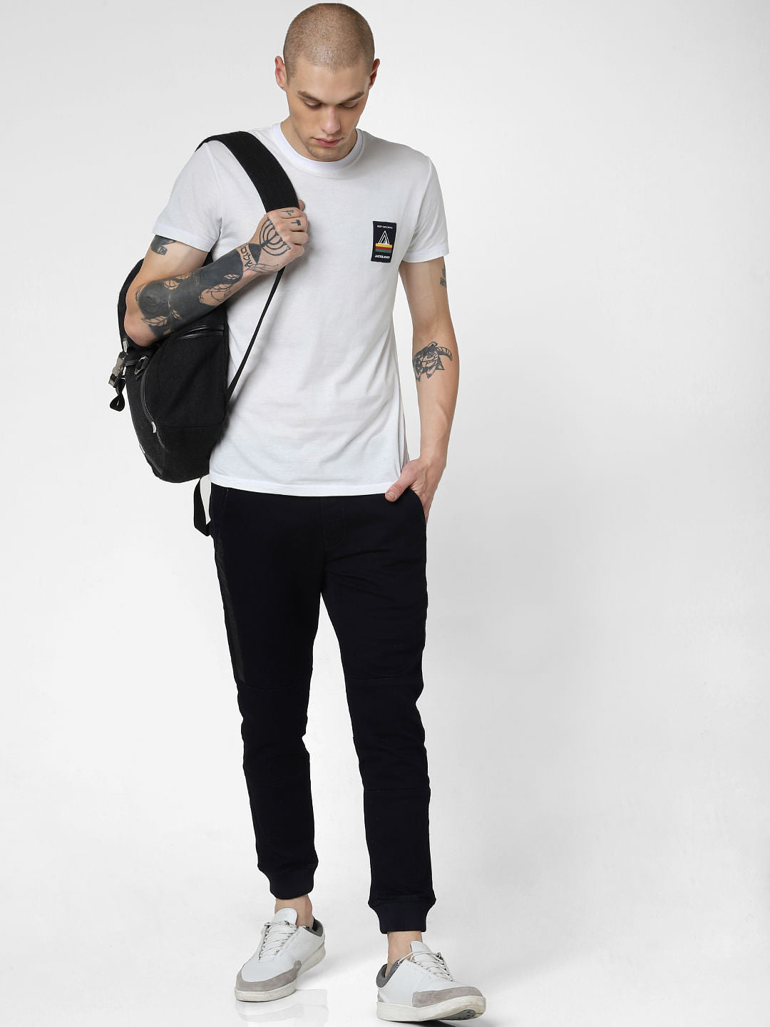 White Logo Print Crew Neck T-shirt