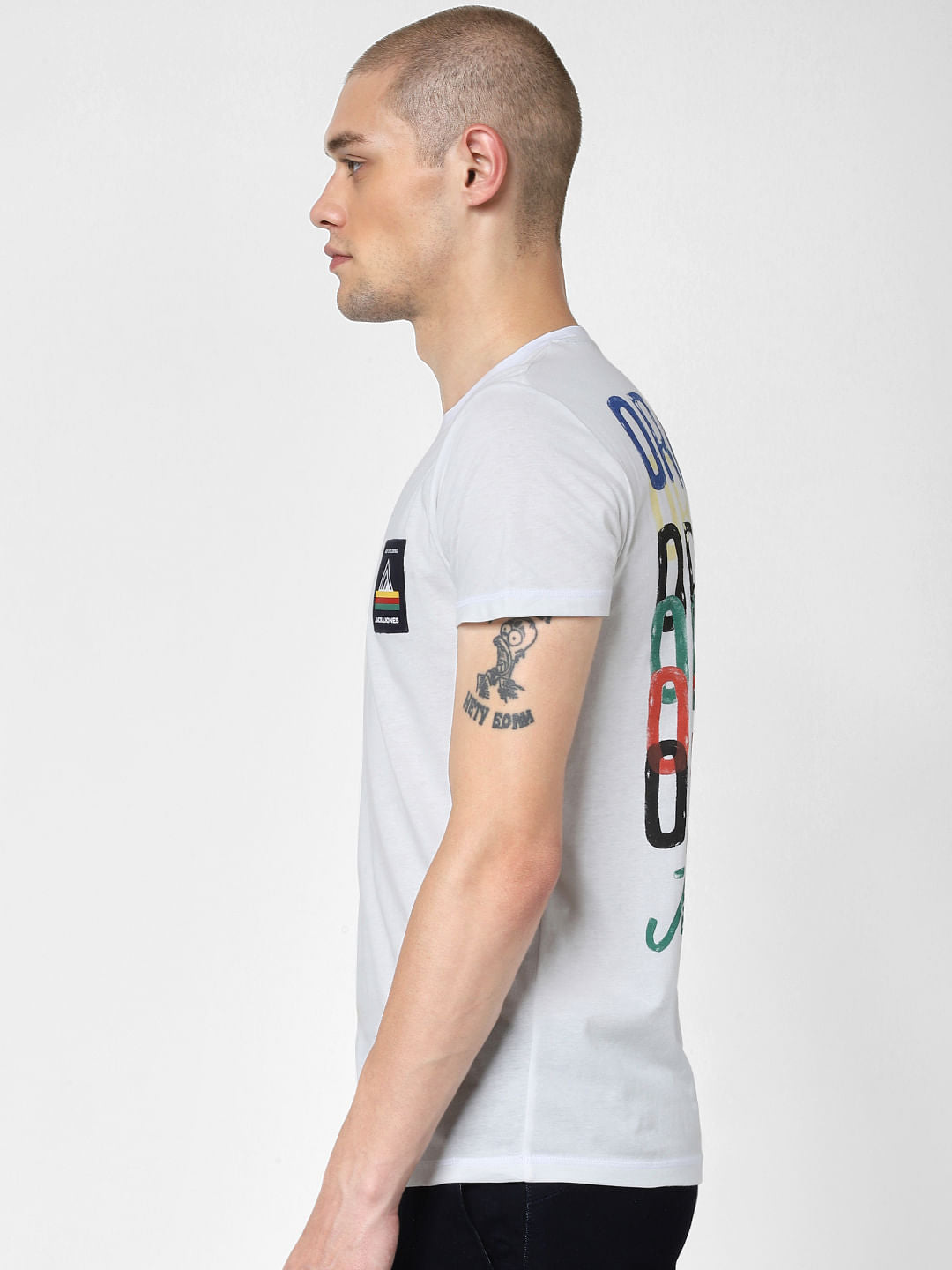 White Logo Print Crew Neck T-shirt