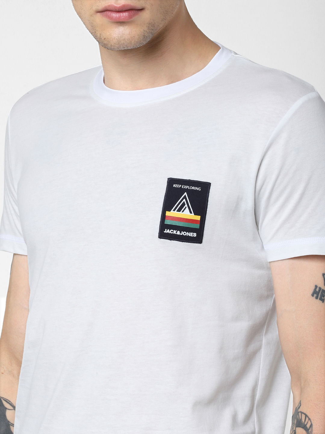 White Logo Print Crew Neck T-shirt