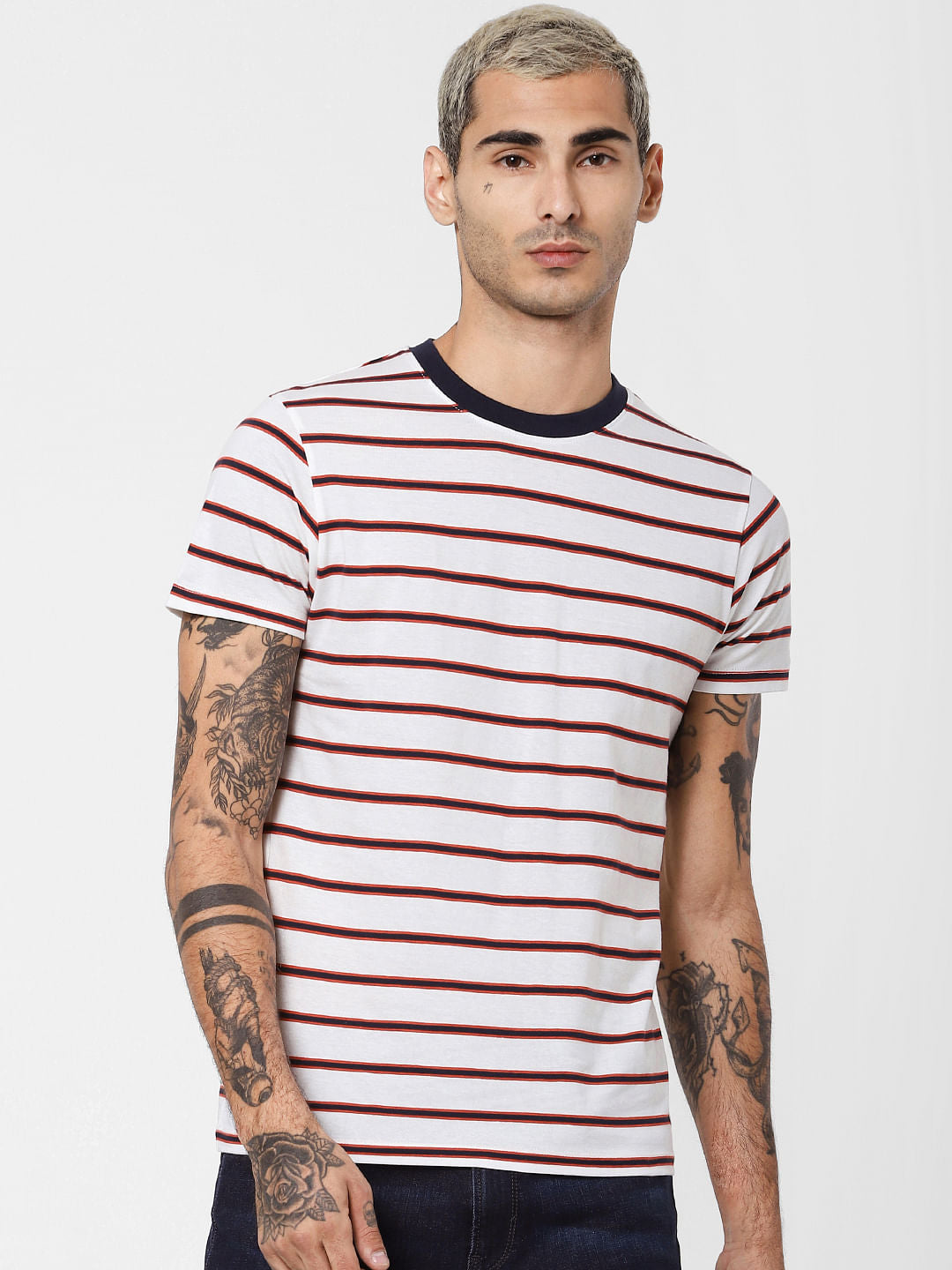 White Striped Crew Neck T-shirt