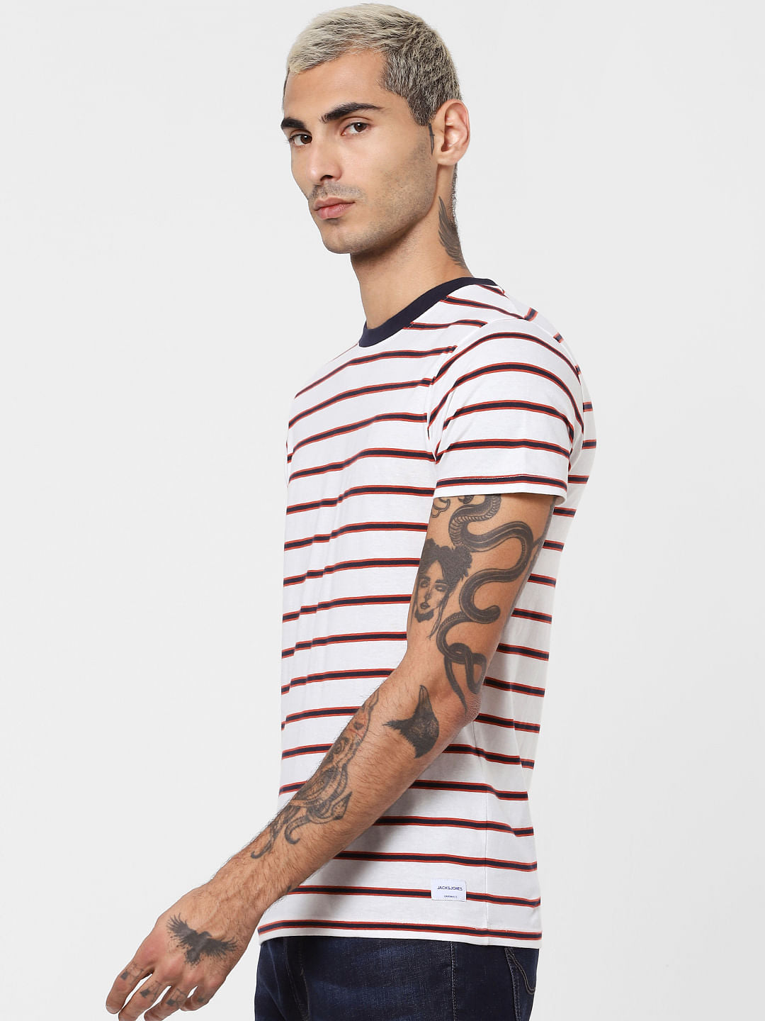White Striped Crew Neck T-shirt