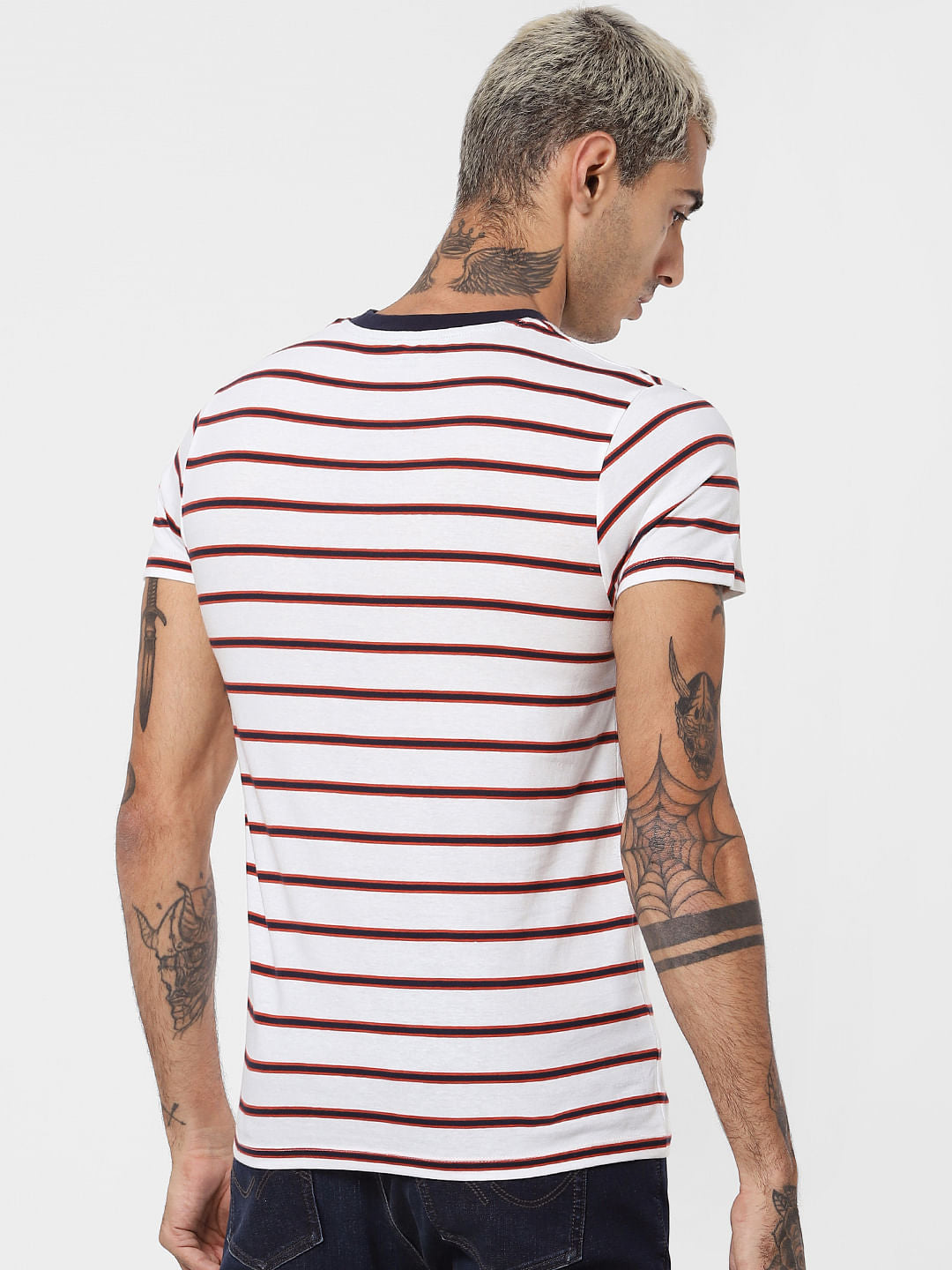 White Striped Crew Neck T-shirt