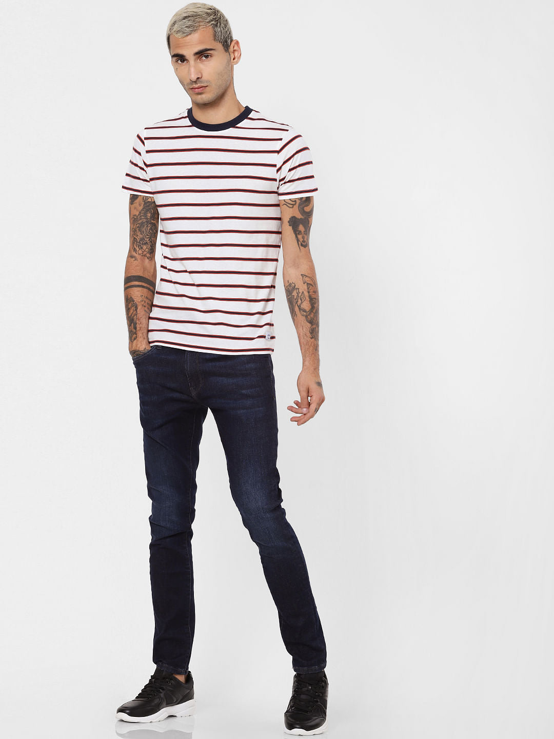 White Striped Crew Neck T-shirt