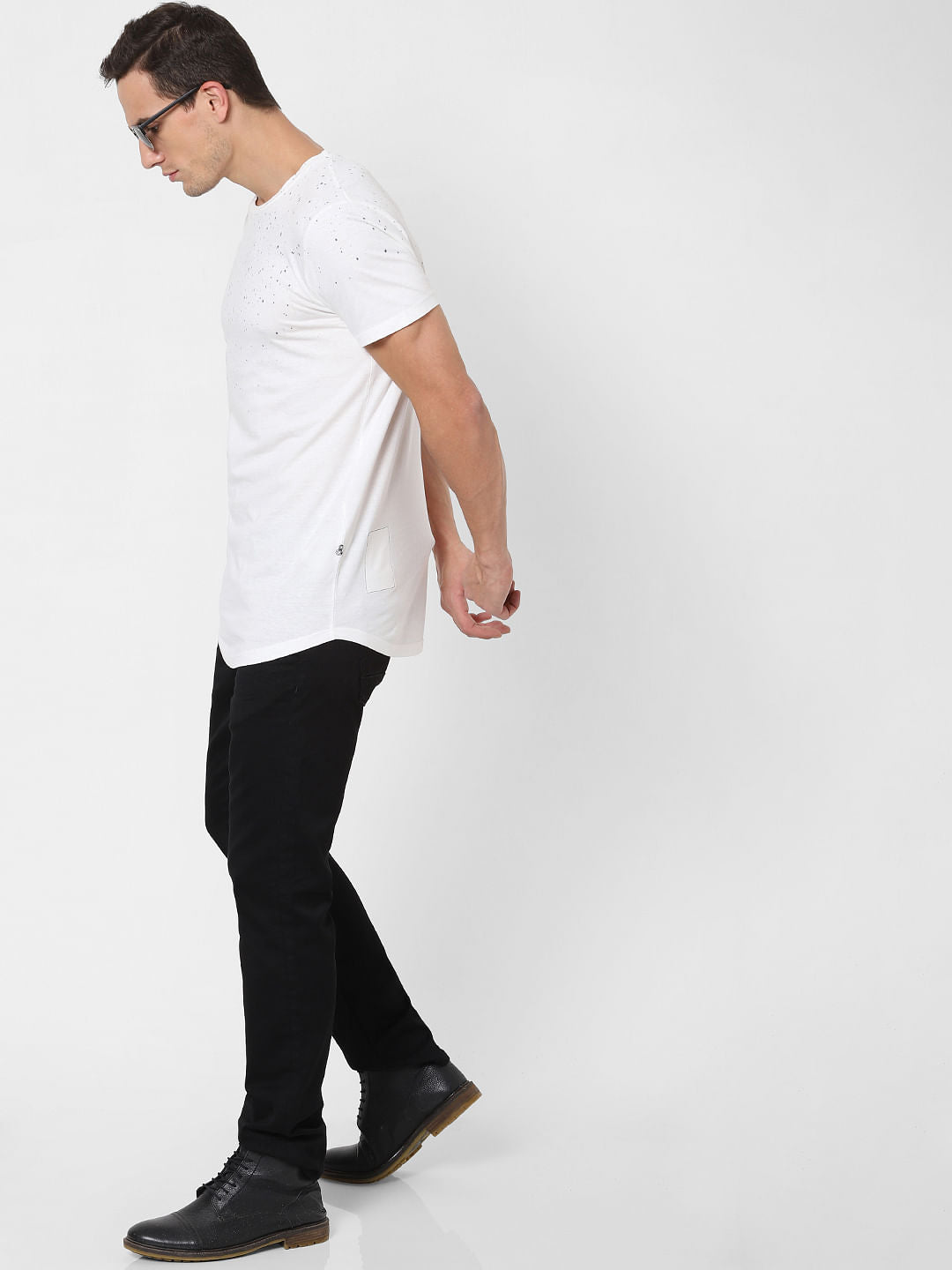 White Printed Crew Neck T-shirt - S