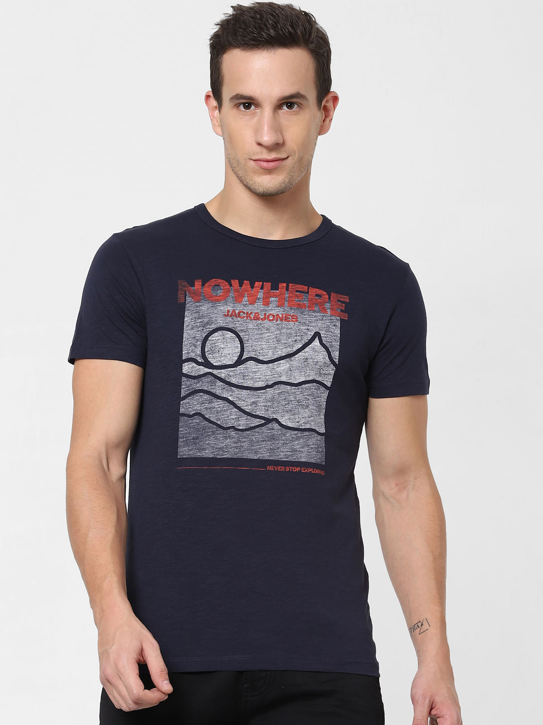 Navy Blue Graphic Print Crew Neck T-shirt