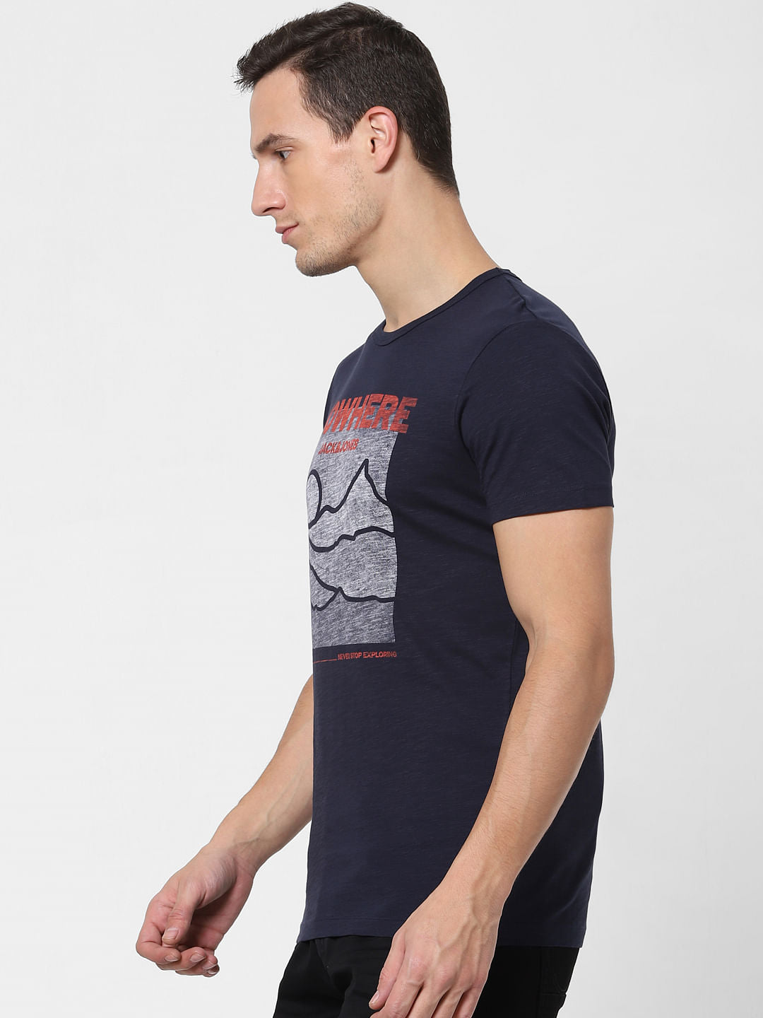 Navy Blue Graphic Print Crew Neck T-shirt