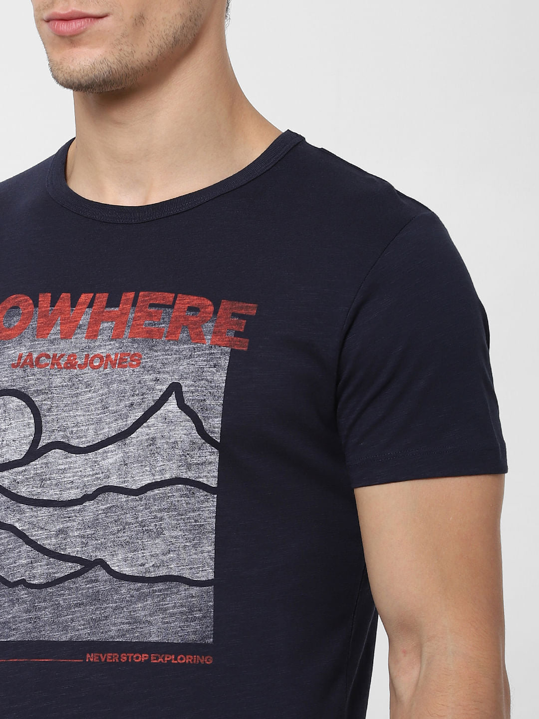Navy Blue Graphic Print Crew Neck T-shirt