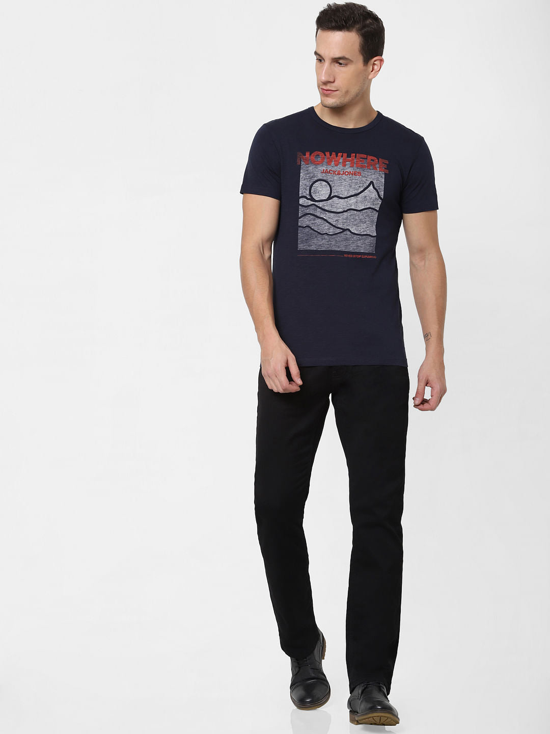 Navy Blue Graphic Print Crew Neck T-shirt