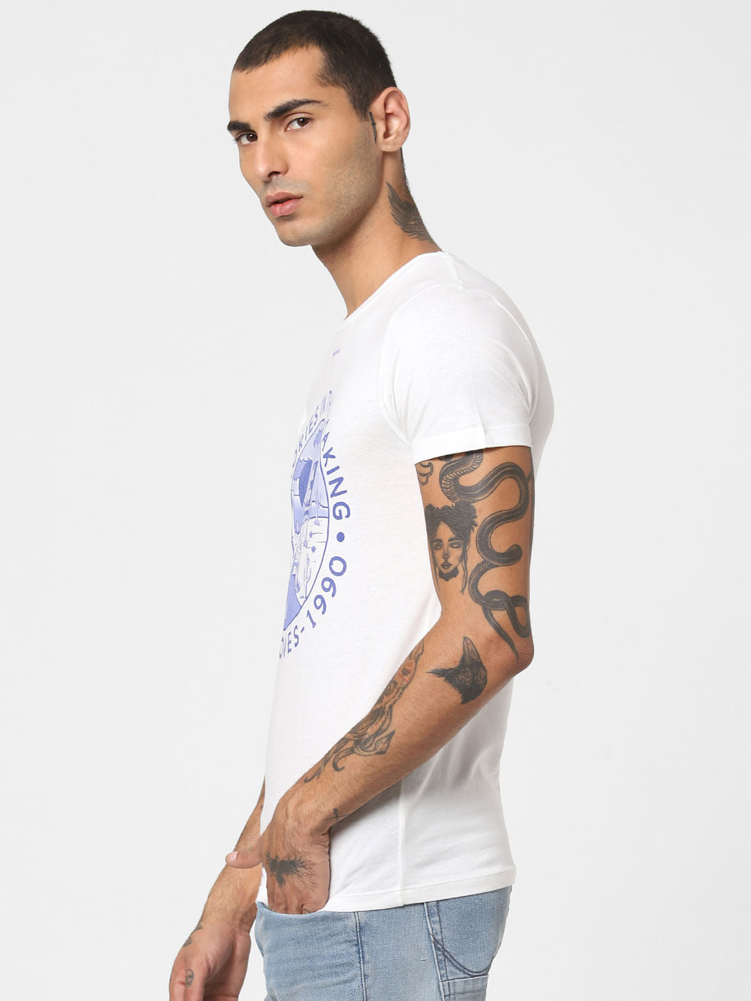 White Graphic Print Crew Neck T-shirt