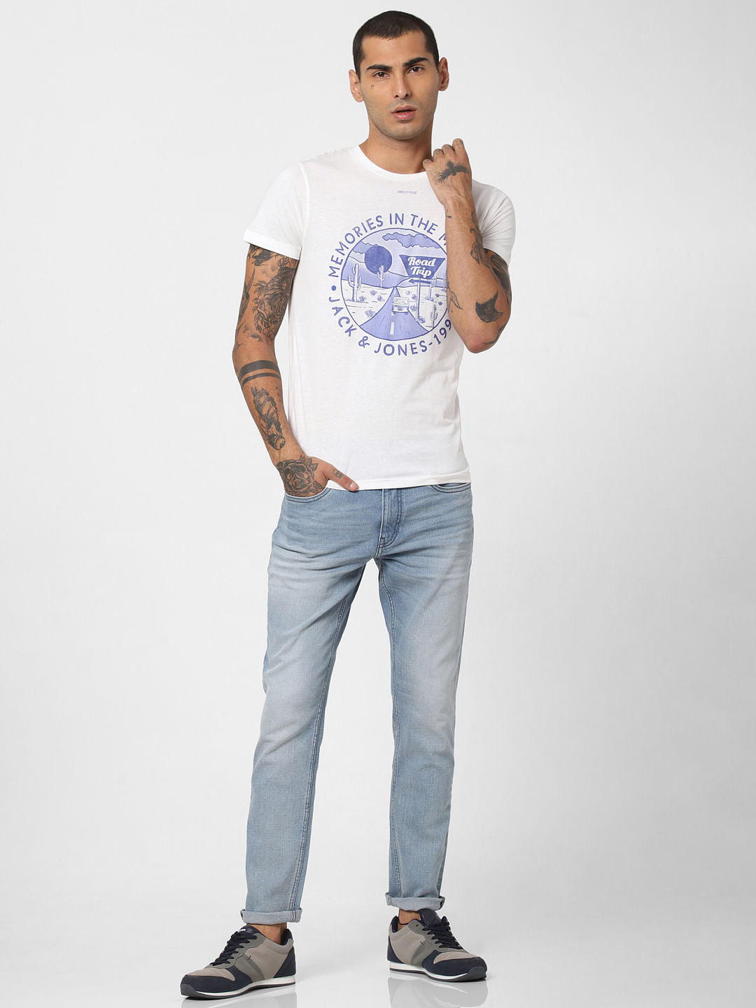 White Graphic Print Crew Neck T-shirt