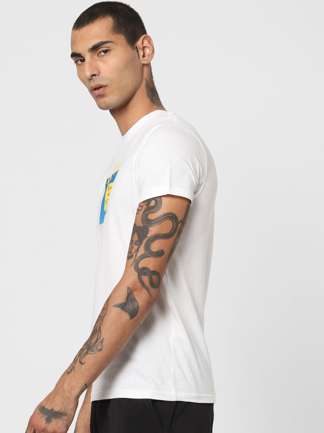 White Typographic Print Crew Neck T-shirt