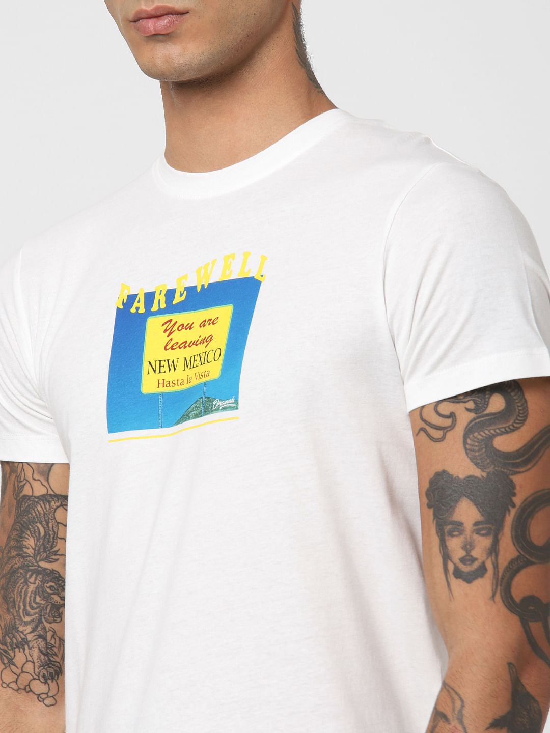 White Typographic Print Crew Neck T-shirt