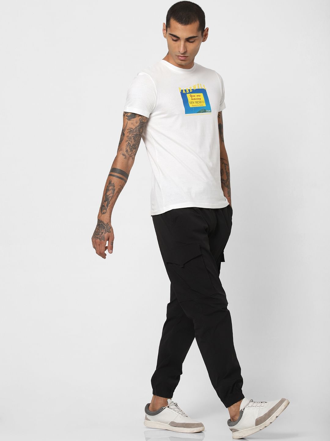 White Typographic Print Crew Neck T-shirt