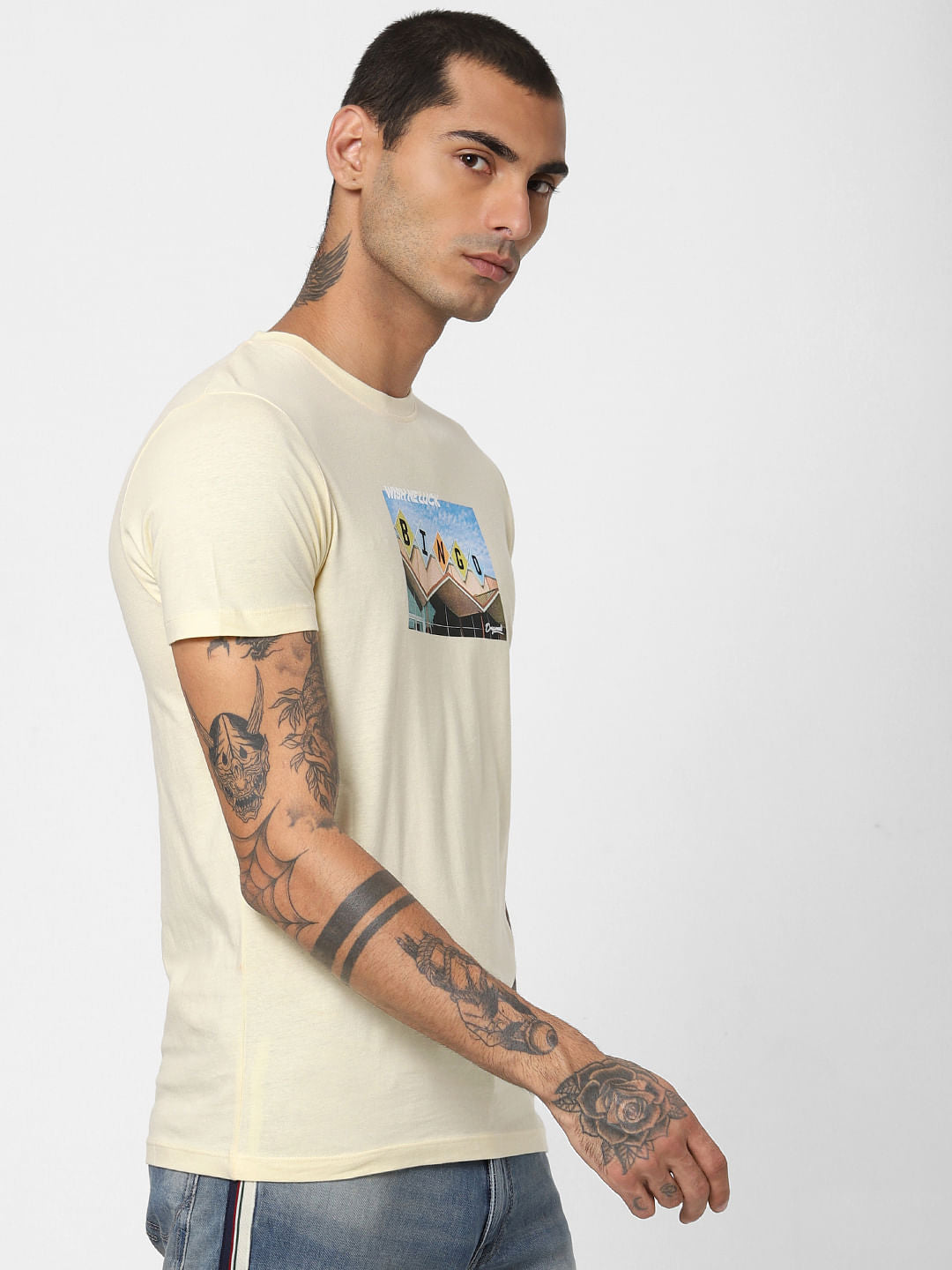 Yellow Typographic Print Crew Neck T-shirt