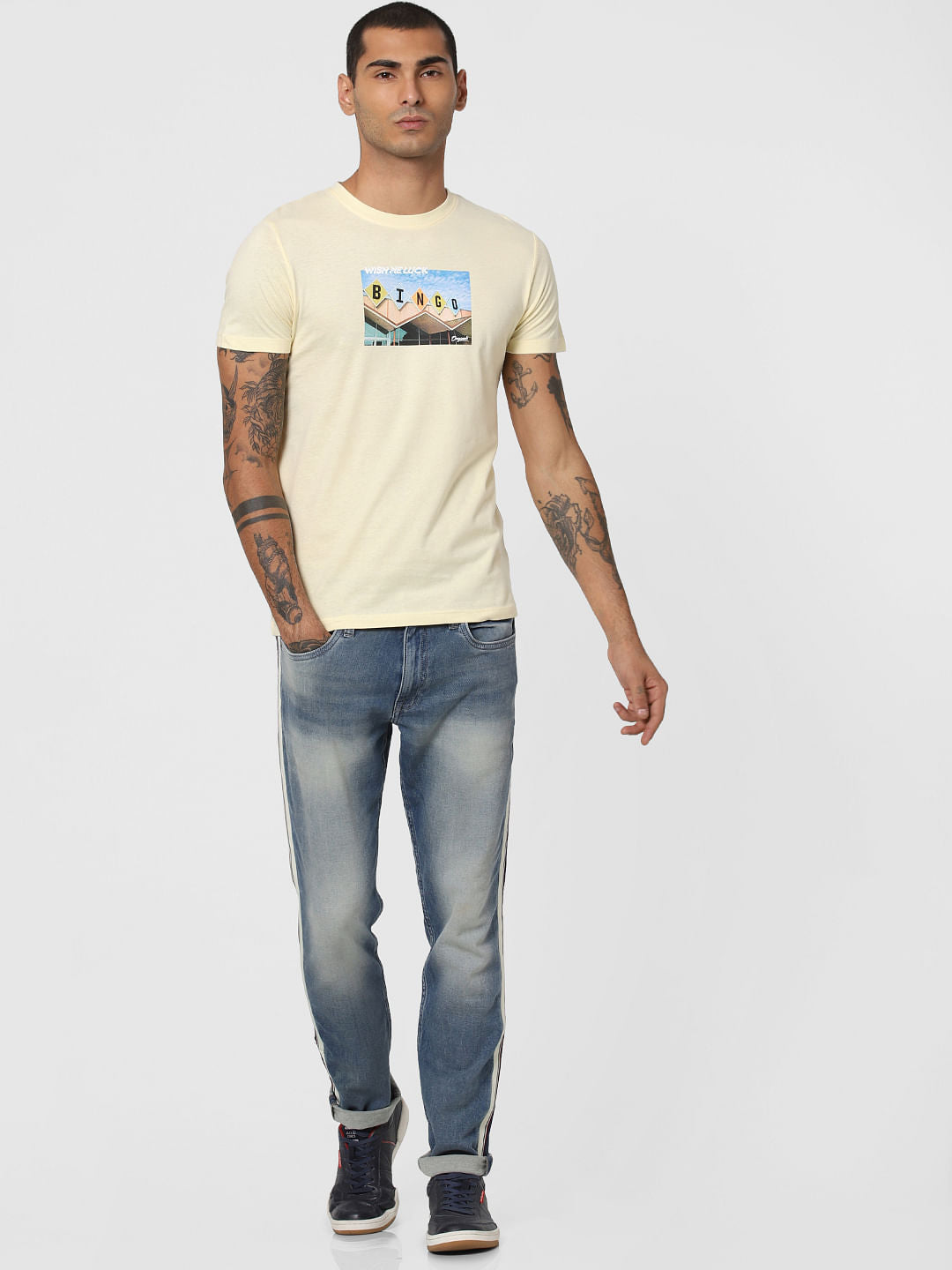 Yellow Typographic Print Crew Neck T-shirt