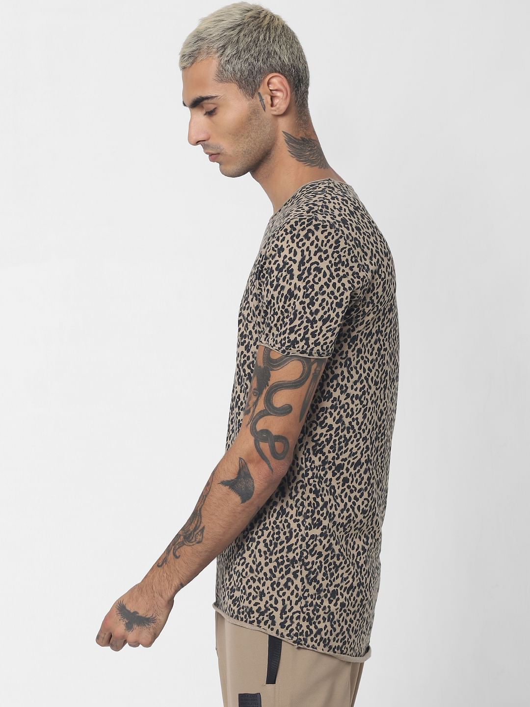 Light Brown Animal Print Crew Neck T-shirt