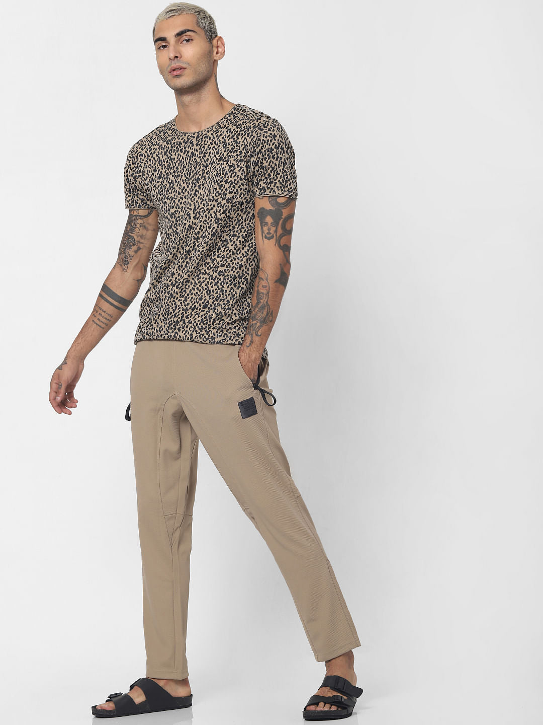 Light Brown Animal Print Crew Neck T-shirt