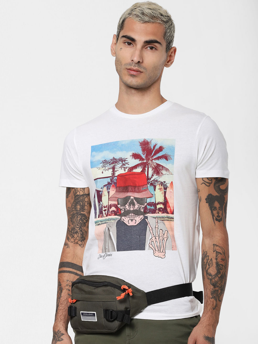 White Graphic Print Crew Neck T-shirt - S
