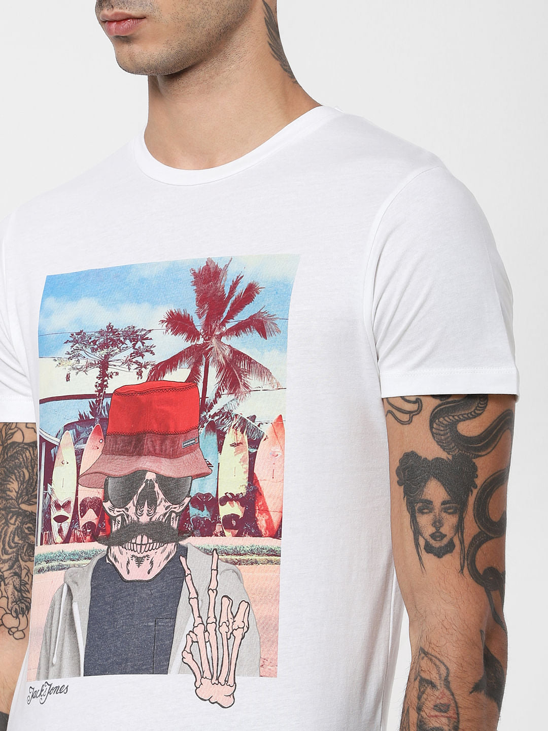 White Graphic Print Crew Neck T-shirt