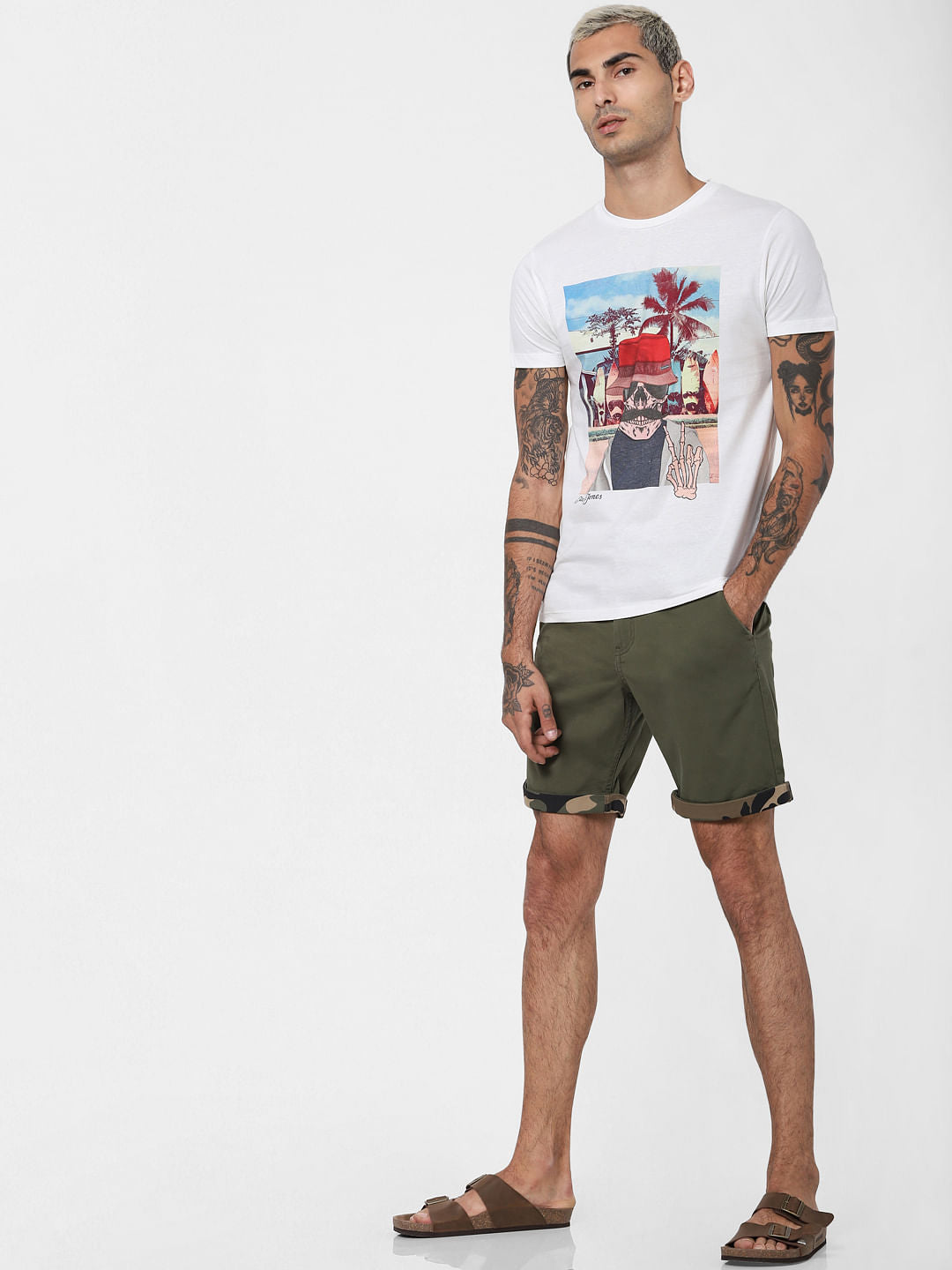 White Graphic Print Crew Neck T-shirt