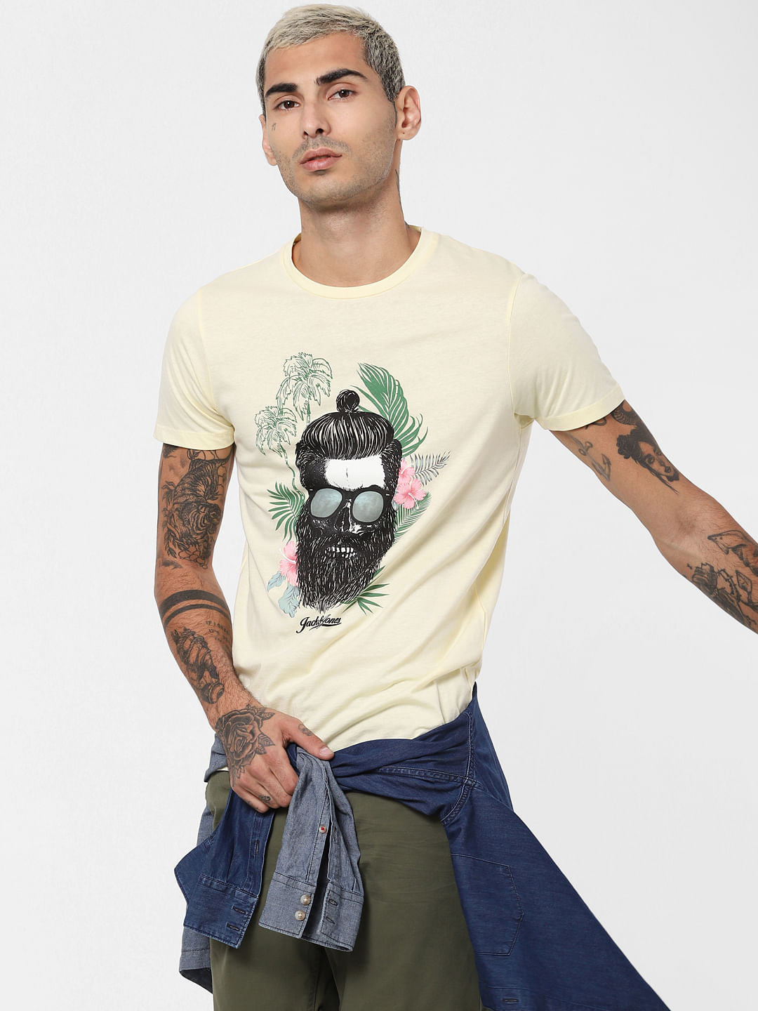 Yellow Graphic Print Crew Neck T-shirt - S