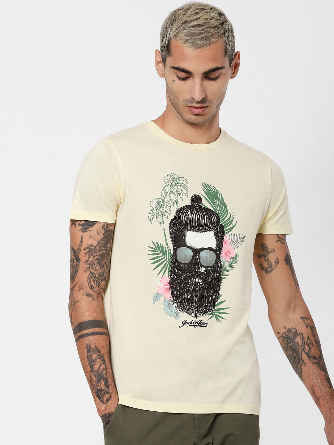 Yellow Graphic Print Crew Neck T-shirt
