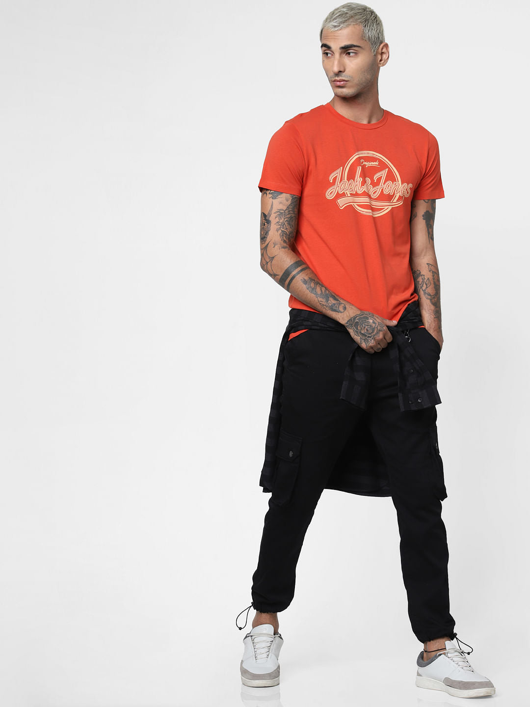 Orange Logo Print Crew Neck T-shirt - S
