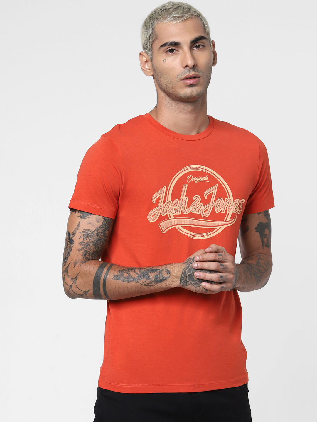 Orange Logo Print Crew Neck T-shirt