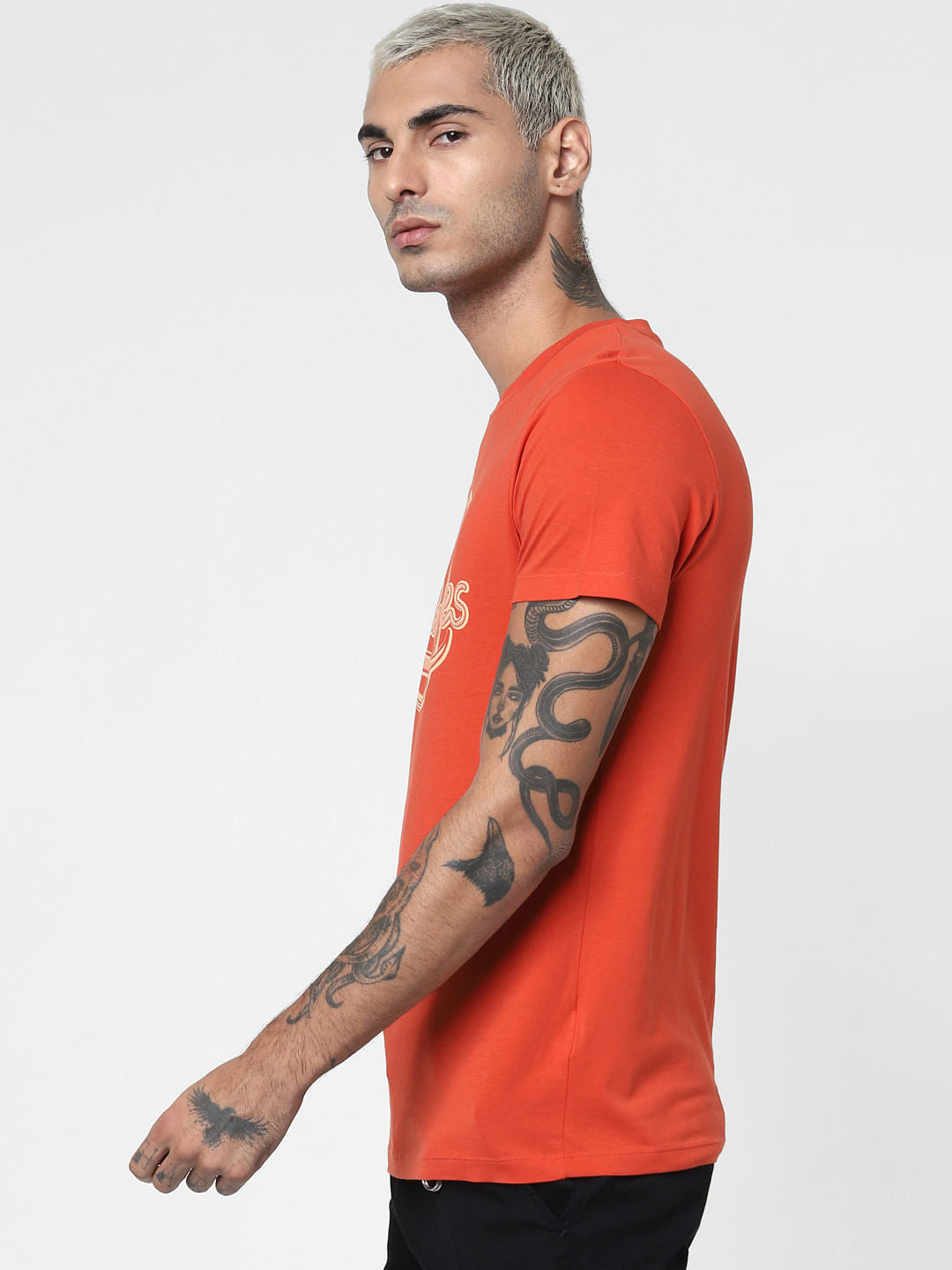 Orange Logo Print Crew Neck T-shirt