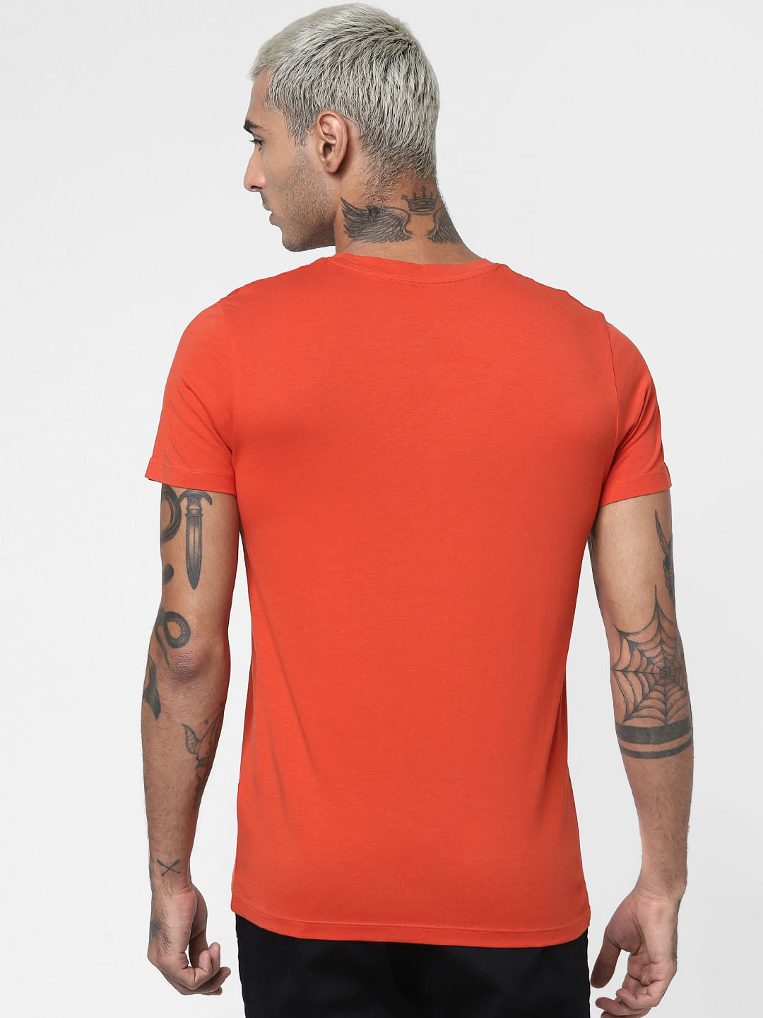 Orange Logo Print Crew Neck T-shirt