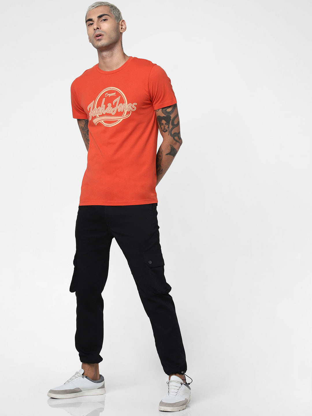 Orange Logo Print Crew Neck T-shirt