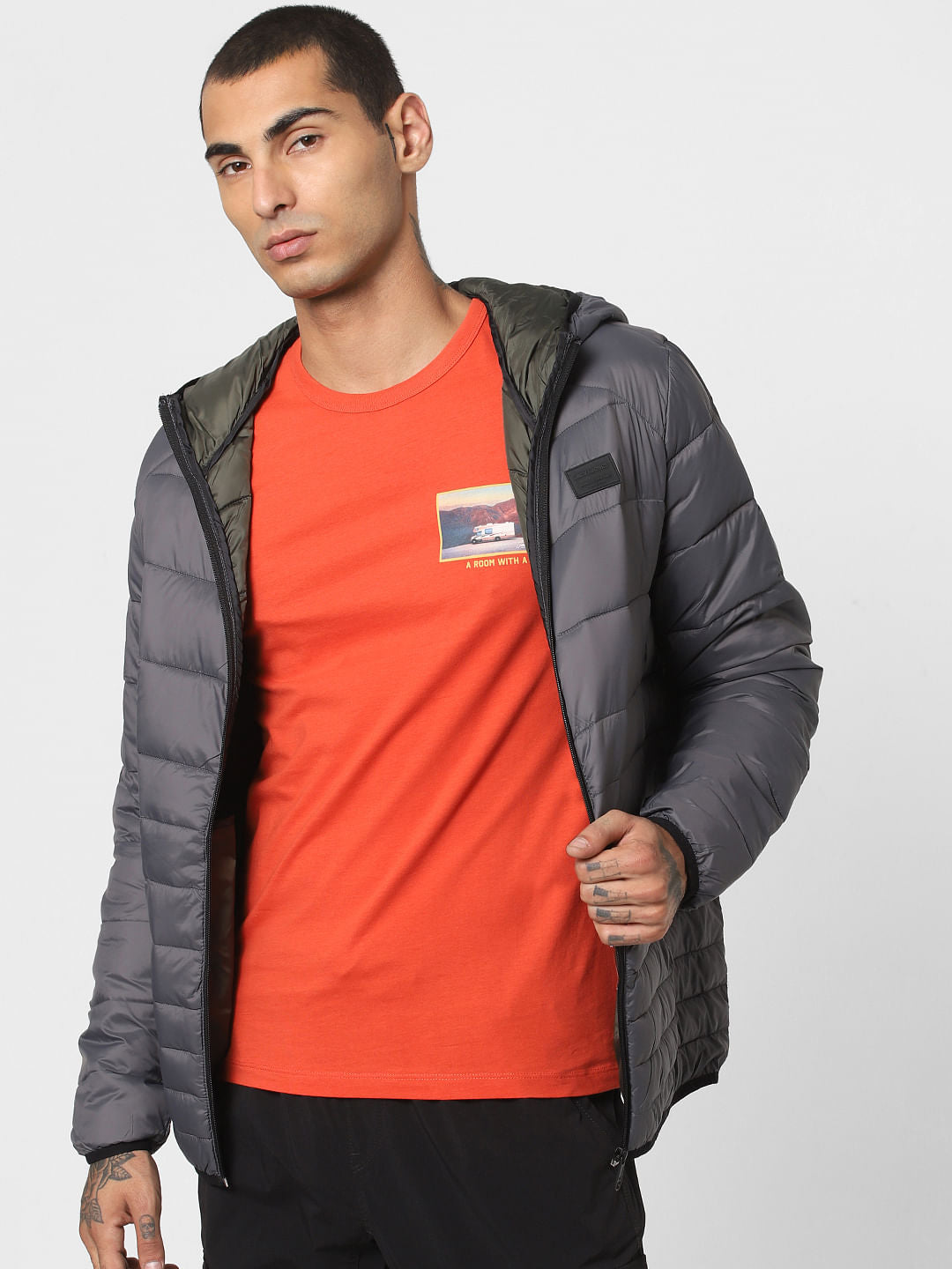 Orange Graphic Print Crew Neck T-shirt - S