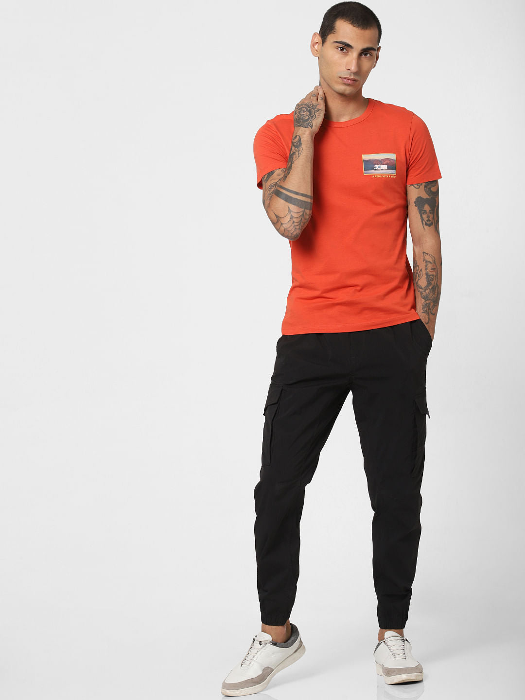 Orange Graphic Print Crew Neck T-shirt