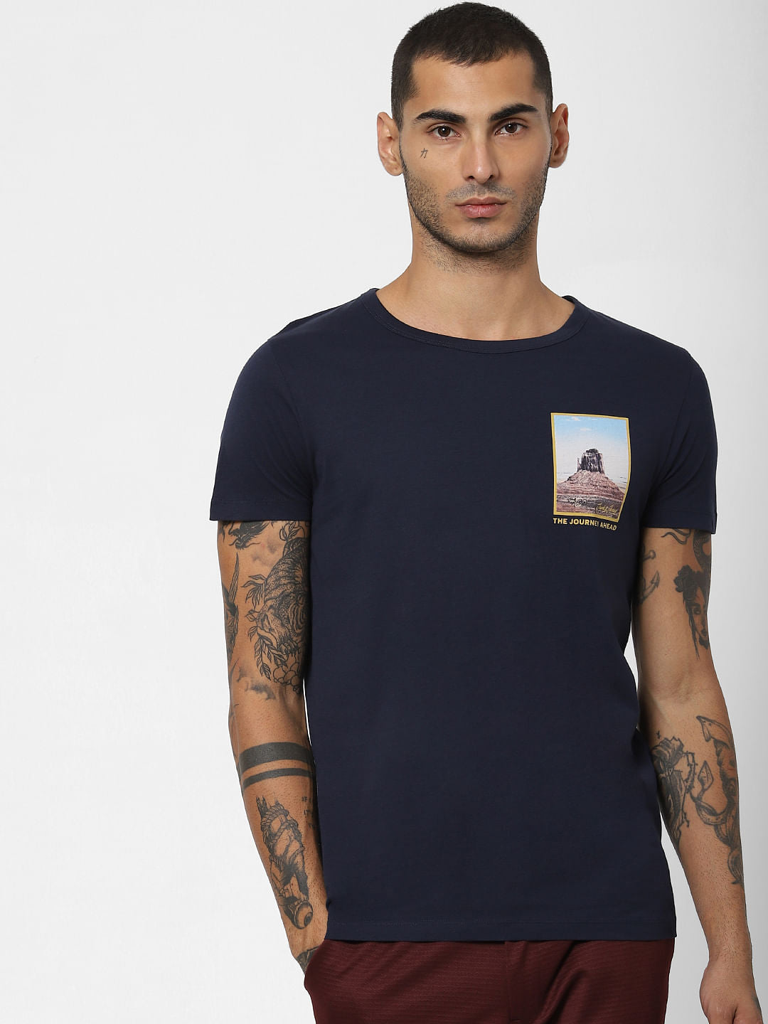 Blue Graphic Chest Print T-shirt