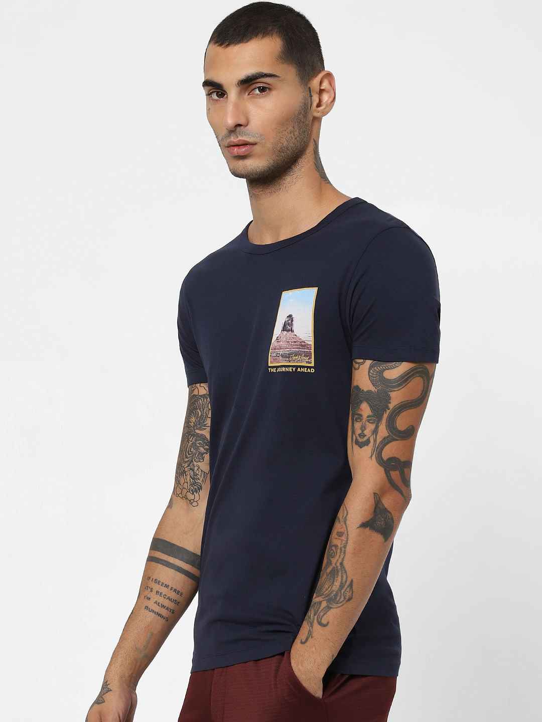 Blue Graphic Chest Print T-shirt