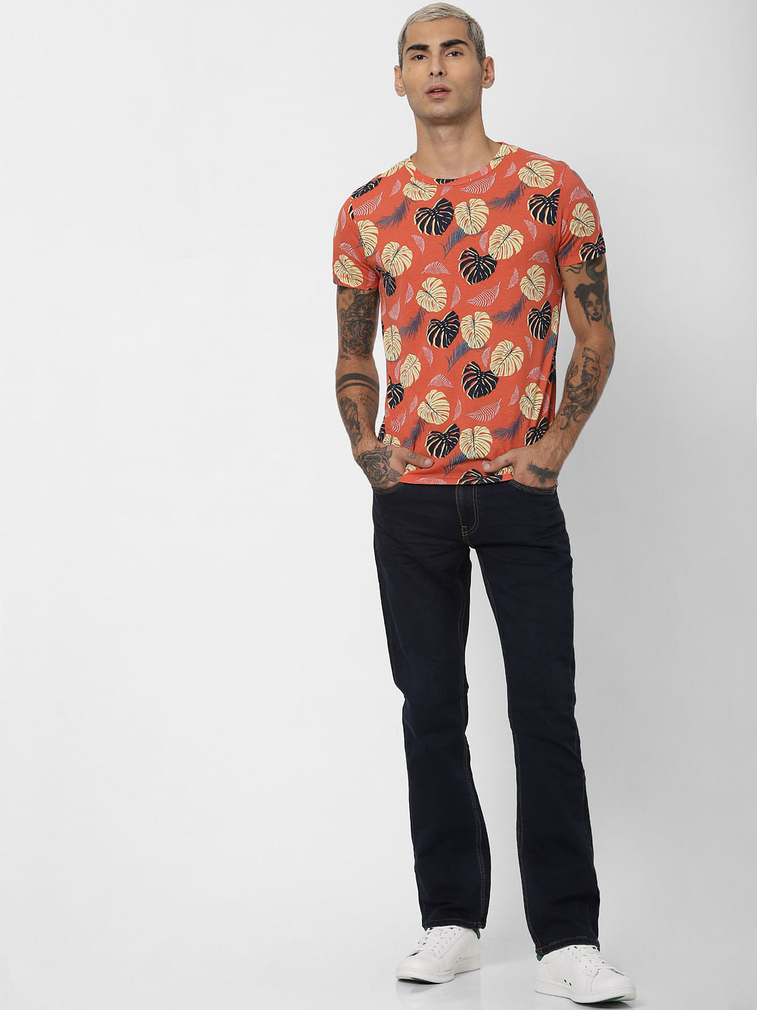 Light Red Printed Crew Neck T-shirt