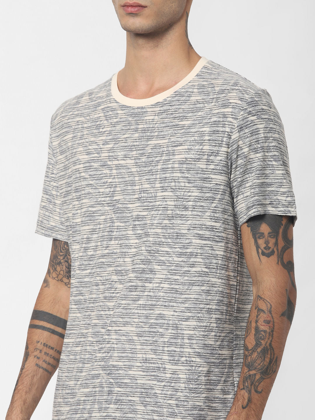 Ecru All Over Print Crew Neck T-shirt