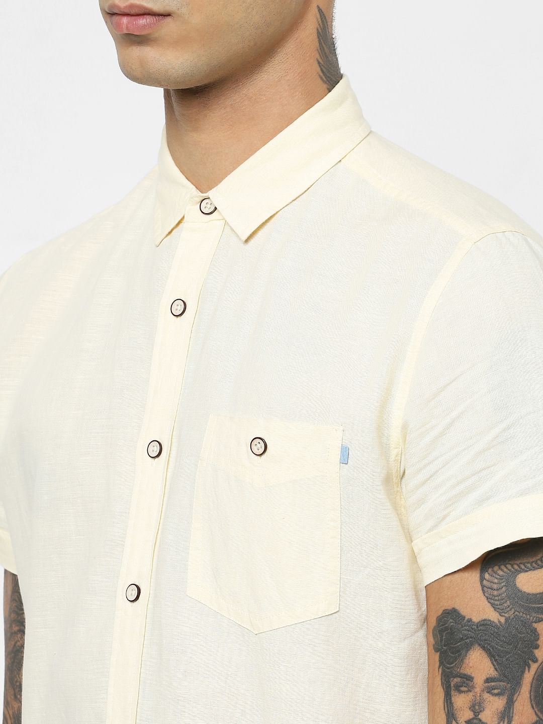 Light Yellow Linen Short Sleeves Shirt