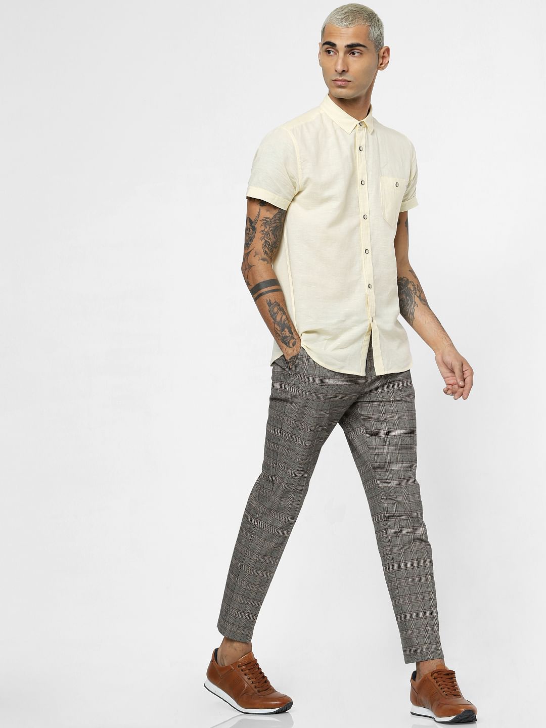 Light Yellow Linen Short Sleeves Shirt
