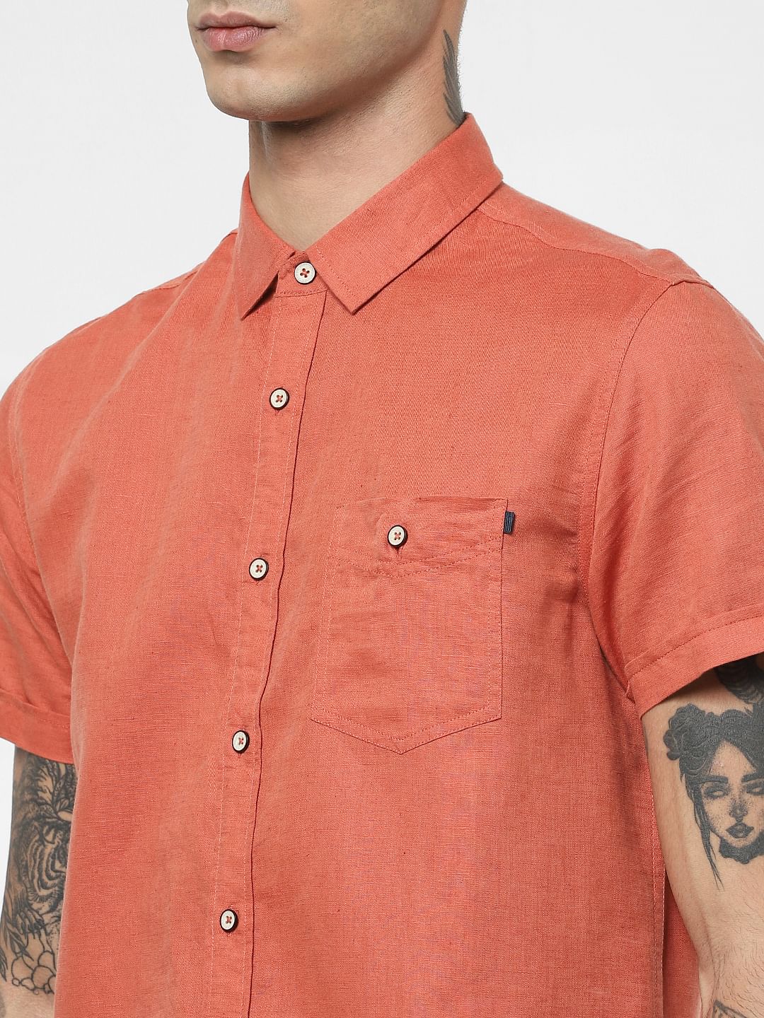 Rust Linen Short Sleeves Shirt