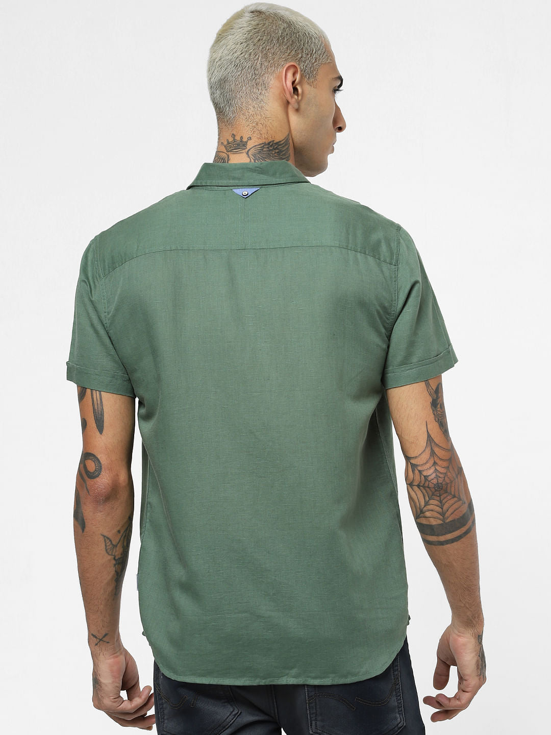 Green Linen Short Sleeves Shirt