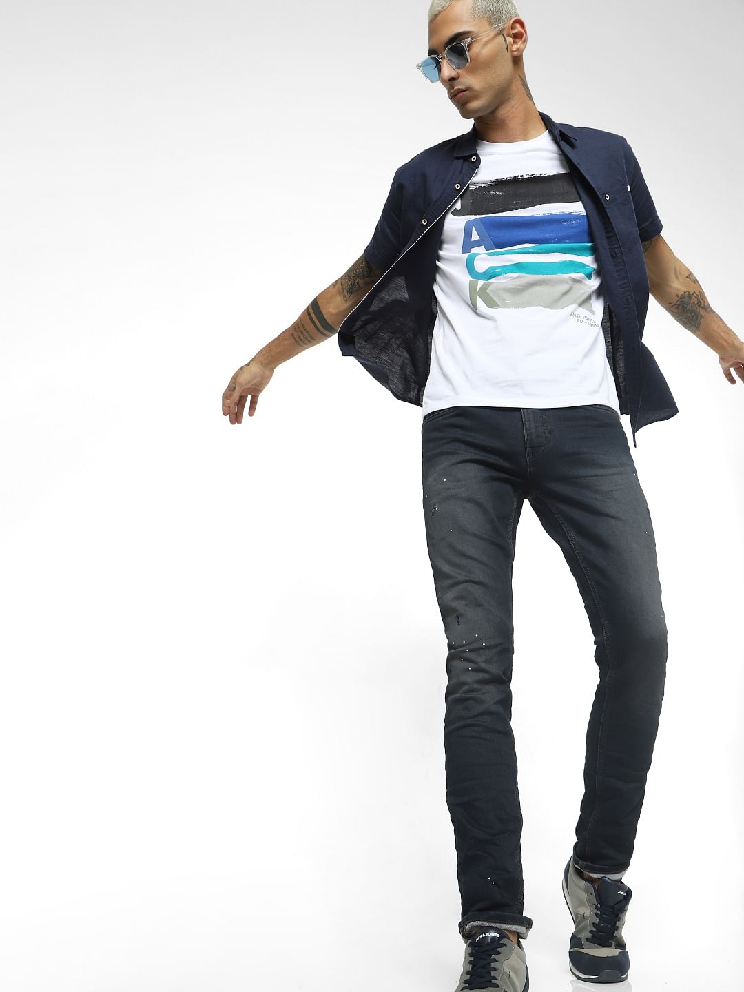 Dark Blue Linen Short Sleeves Shirt - S