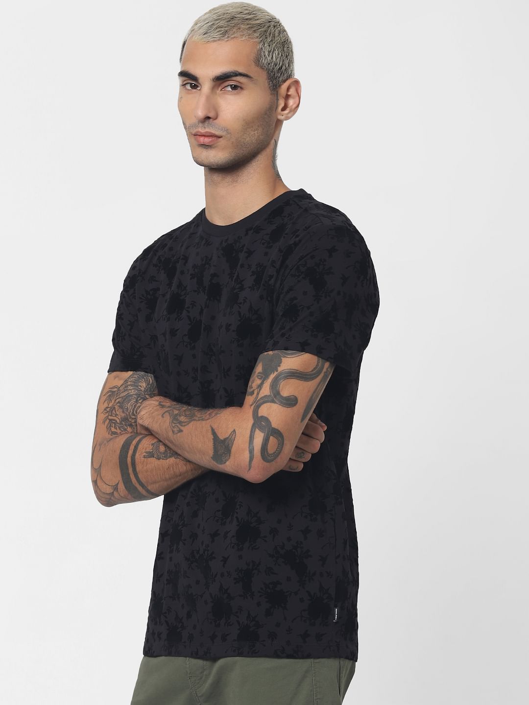 Black Printed Crew Neck T-shirt