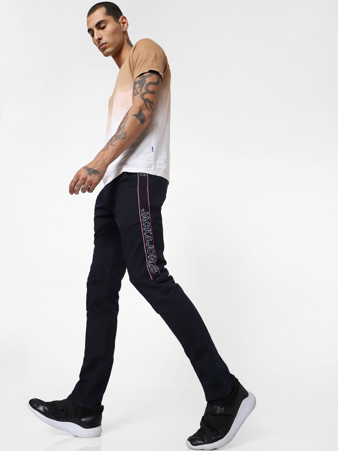 Black Low Rise Tape Detail Glenn Slim Jeans - 28/30