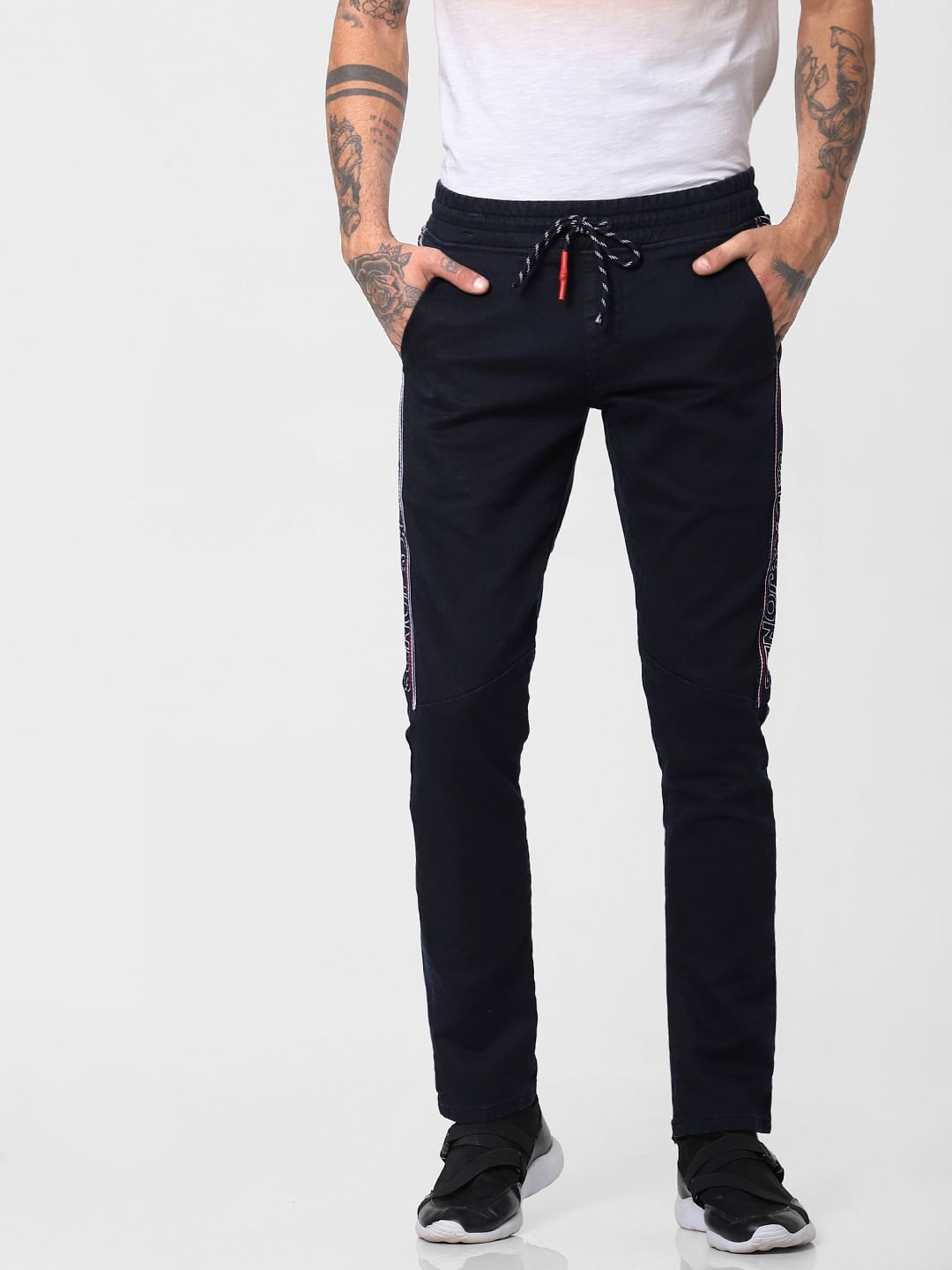 Black Low Rise Tape Detail Glenn Slim Jeans